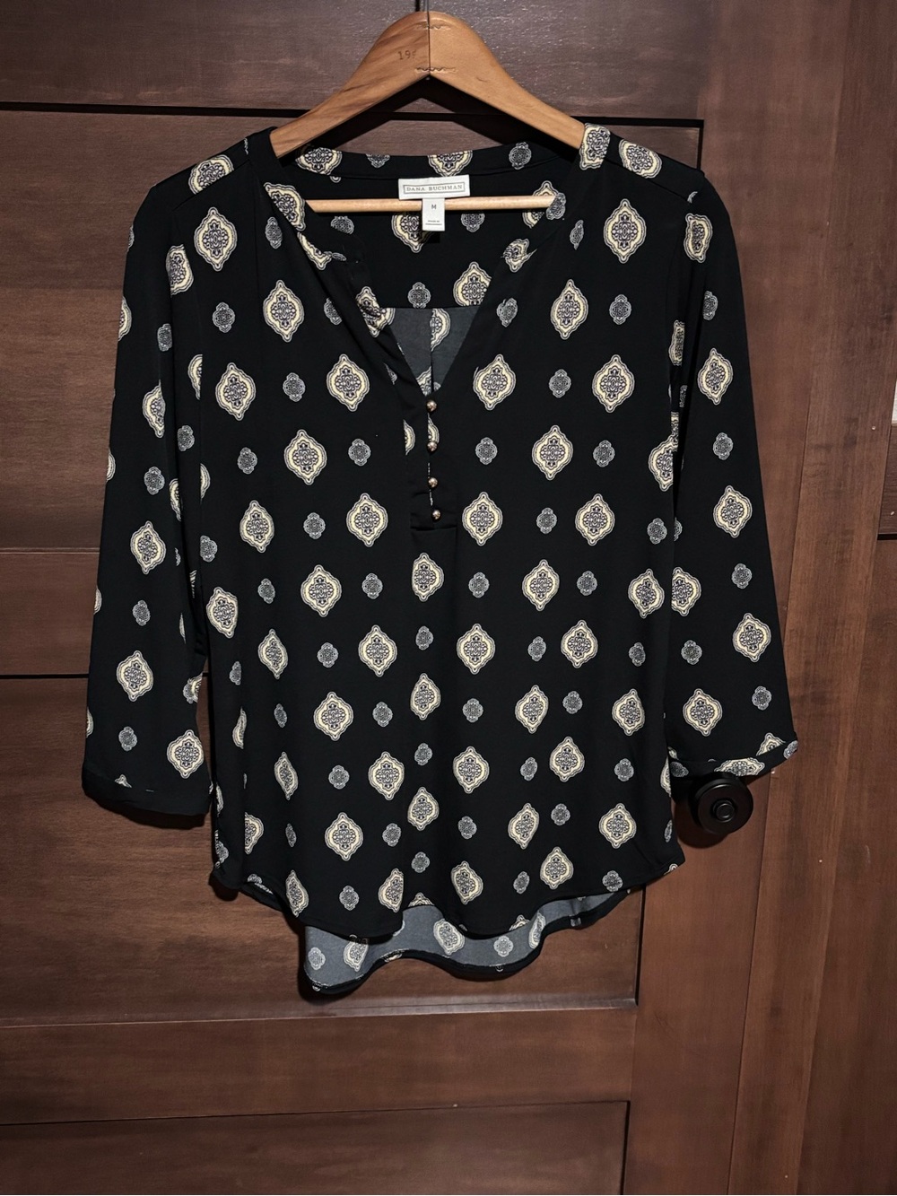 Dana Buchman Black Printed V-Neck Tunic